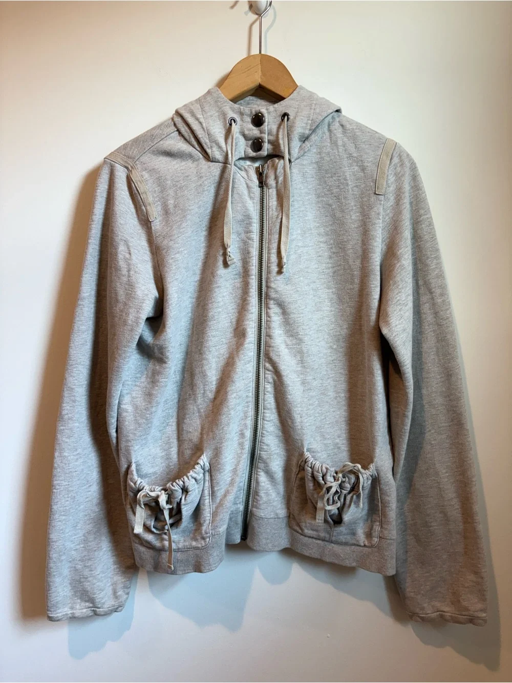 Loft Lounge Gray Zip Hoodie Jacket Women's Large Drawstring Pockets